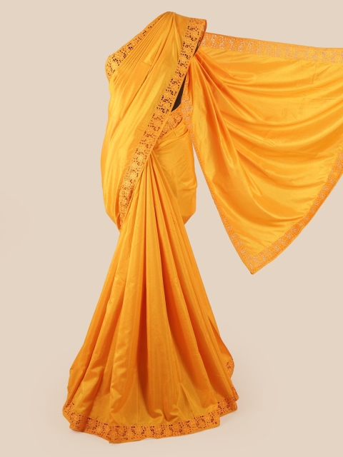 

Pothys Yellow JaaliBorder Art Silk Saree