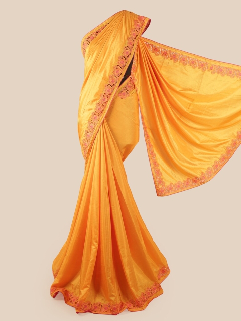 

Pothys Yellow & Pink Embroidered Art Silk Saree