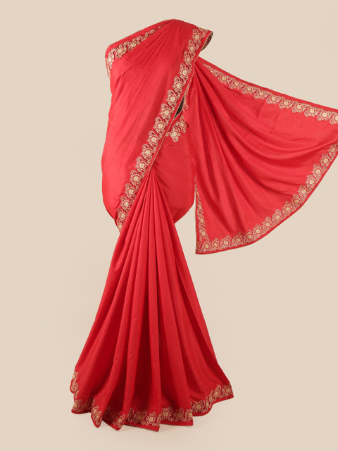 

Pothys Red & Gold-Toned Embroidered Art Silk Saree