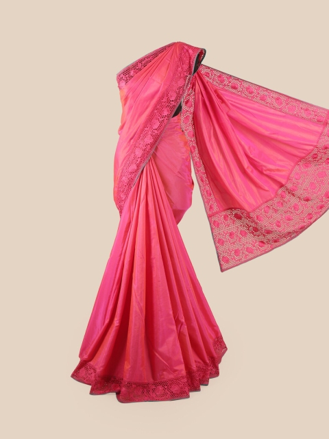 

Pothys Pink Jaali Border Art Silk Saree