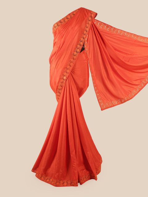 

Pothys Orange Embroidered Art Silk Saree