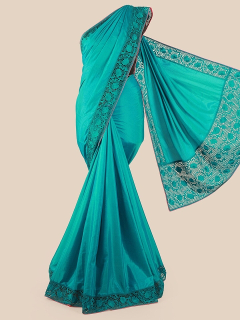 

Pothys Turquoise Blue & Pink Cut Work Art Silk Saree