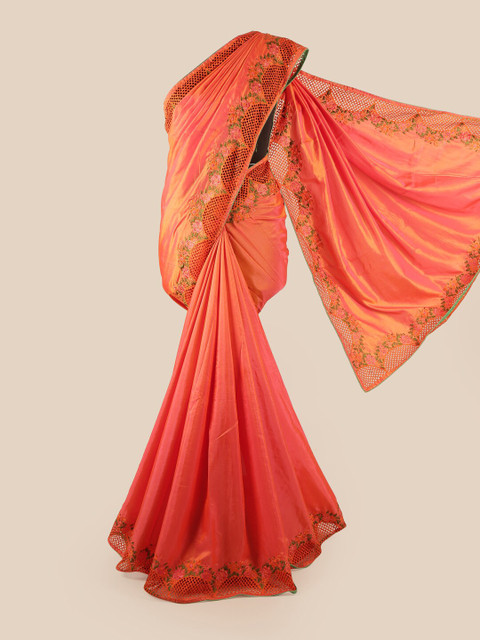 

Pothys Orange & Pink Embroidered Art Silk Saree