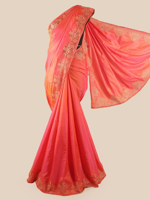 

Pothys Peach-Coloured & Beige Cut Work Art Silk Saree