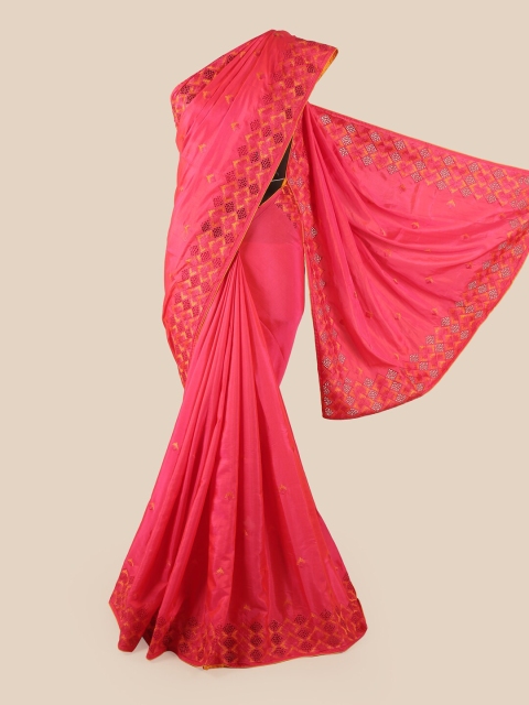 

Pothys Pink & Orange Embroidered Art Silk Saree