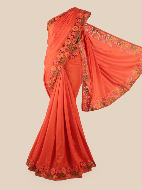 

Pothys Orange & Green Embroidered Art Silk Saree
