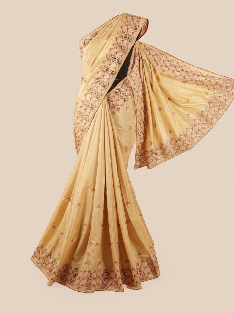 

Pothys Cream-Coloured & Maroon Floral Cut Work Art Silk Saree