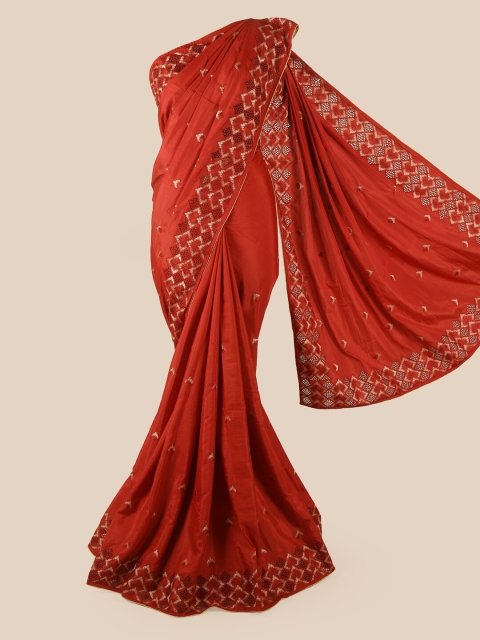

Pothys Maroon & Gold-Toned Floral Art Silk Saree