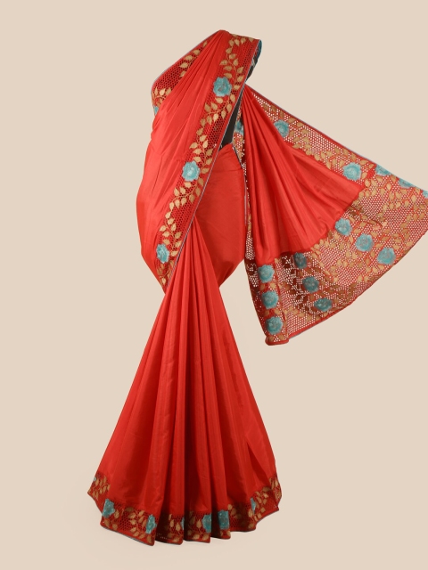 

Pothys Red & Turquoise Blue Art Silk Saree