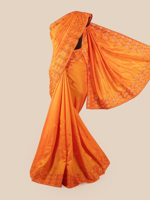 

Pothys Orange & Pink Ethnic Motifs Jaali Border Art Silk Saree