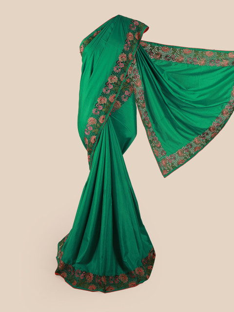 

Pothys Green & Pink Embroidered Art Silk Saree
