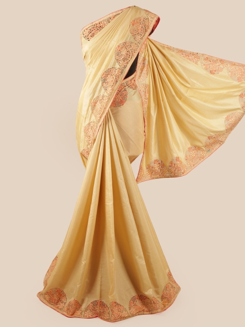 

Pothys Cream-Coloured & Peach-Coloured Art Silk Saree
