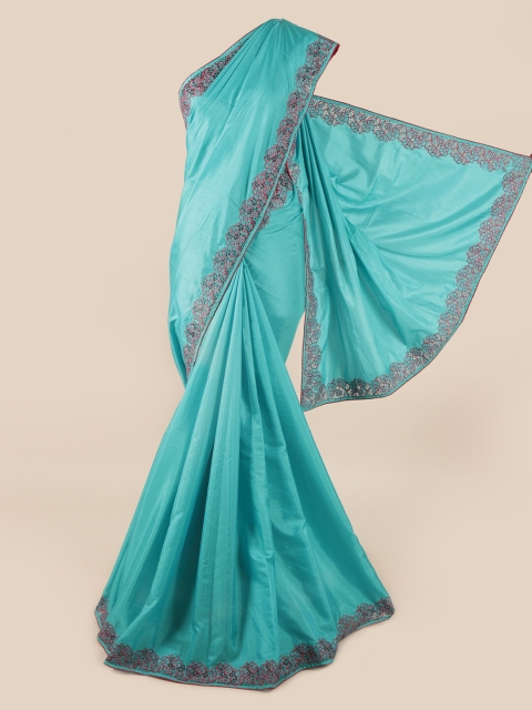 

Pothys Turquoise Blue & Pink Embroidered Art Silk Saree