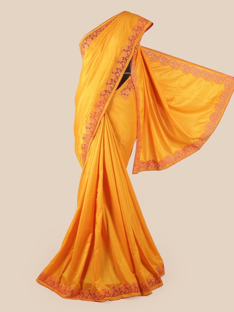 

Pothys Yellow & Pink Embroidered Art Silk Saree