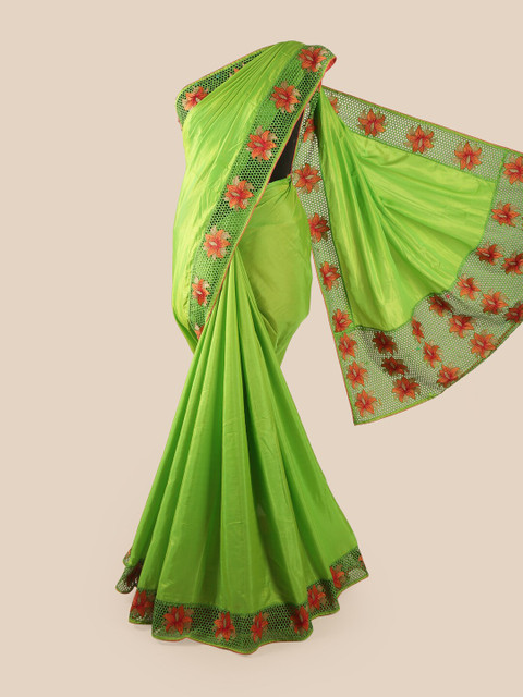 

Pothys Lime Green & Orange Art Silk Saree