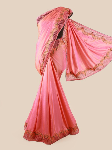 

Pothys Pink & Green Embroidered Art Silk Saree