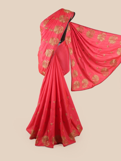 

Pothys Pink & Gold-Toned Embroidered Floral Art Silk Saree