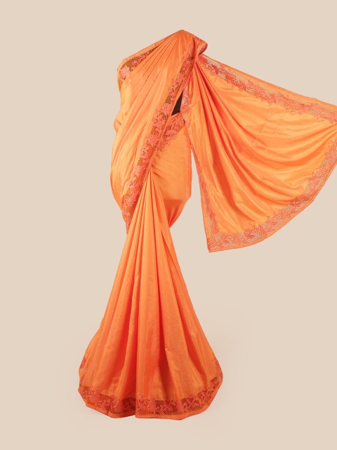 

Pothys Orange Embroidered Art Silk Saree