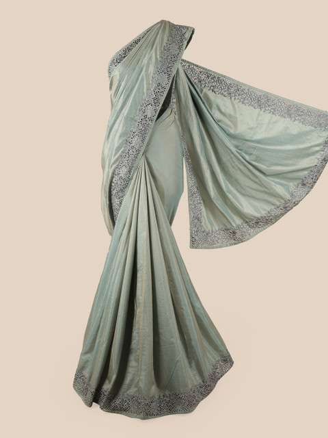 

Pothys Grey Embroidered & Cut Work Art Silk Saree