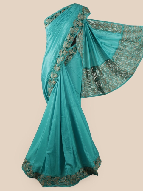 

Pothys Turquoise Blue & Gold-Coloured Embroidered & Cut Work Art Silk Saree