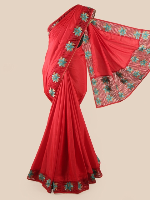 

Pothys Red & Blue Embroidered Art Silk Saree