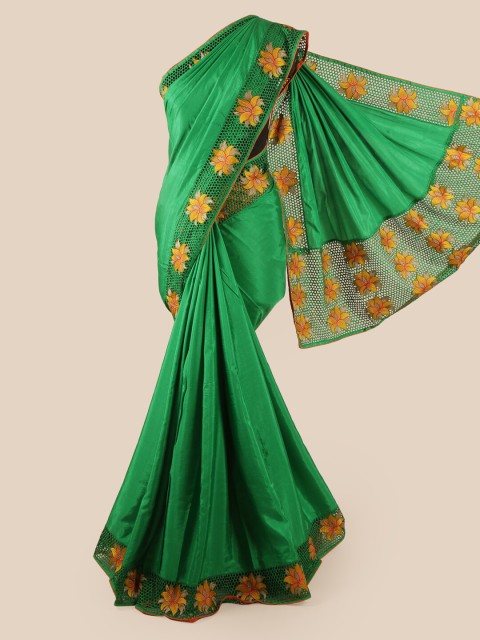 

Pothys Green & Yellow Embroidered Art Silk Saree