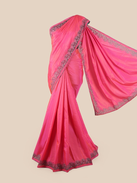 

Pothys Pink & Turquoise Blue Embroidered Art Silk Saree