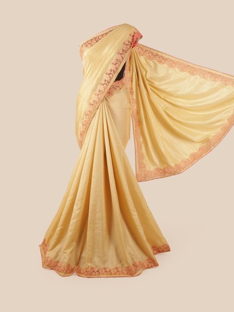 

Pothys Cream-Coloured & Peach-Coloured Art Silk Saree