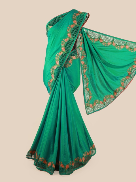

Pothys Green & Red Embroidered & Cut Work Art Silk Saree