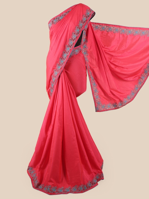 

Pothys Pink & Blue Jaali Border Art Silk Saree