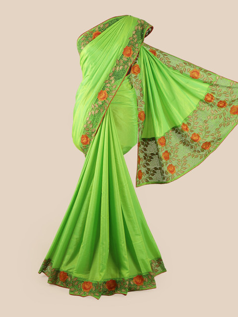 

Pothys Lime Green & Orange Art Silk Saree