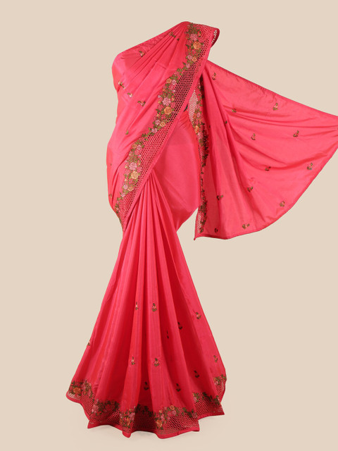 

Pothys Pink & Green Floral Art Silk Saree
