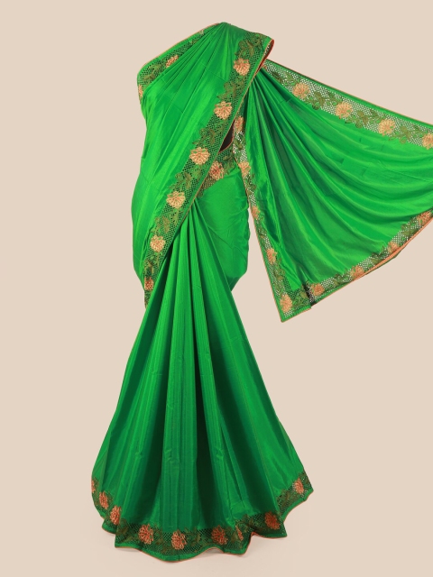 

Pothys Green & Peach-Coloured Jaali Border Art Silk Saree