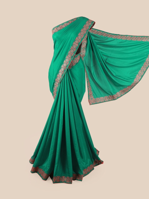 

Pothys Green & Pink Embroidered & Cut Work Art Silk Saree