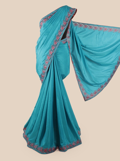 

Pothys Blue & Pink Embroidered Art Silk Saree