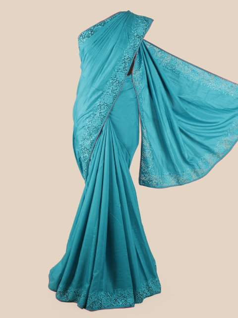 

Pothys Blue Jaali Border Sana Art Silk Saree