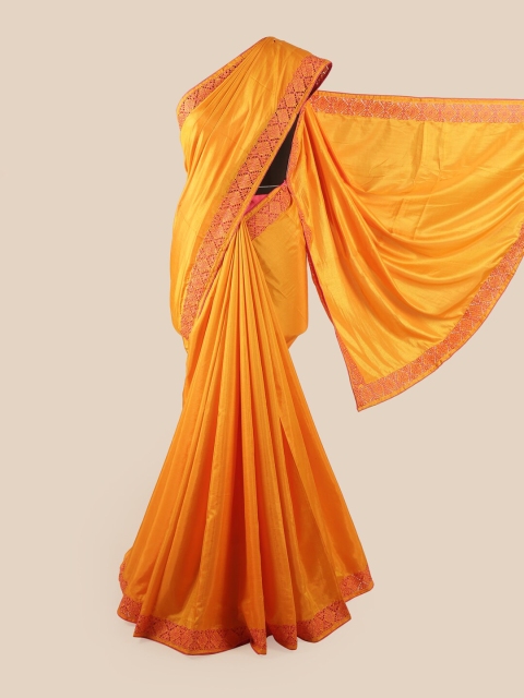 

Pothys Yellow & Peach-Coloured Embroidered Art Silk Saree