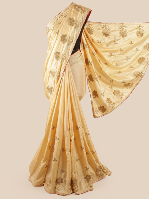 

Pothys Cream-Coloured & Gold-Toned Floral Art Silk Saree