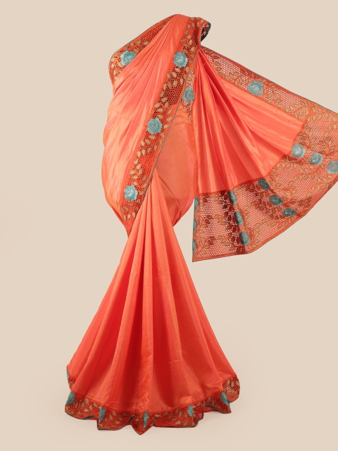 

Pothys Peach-Coloured & Blue Jaali Border Art Silk Saree