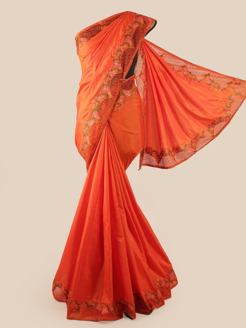 

Pothys Orange & Green Jaali Border Art Silk Saree