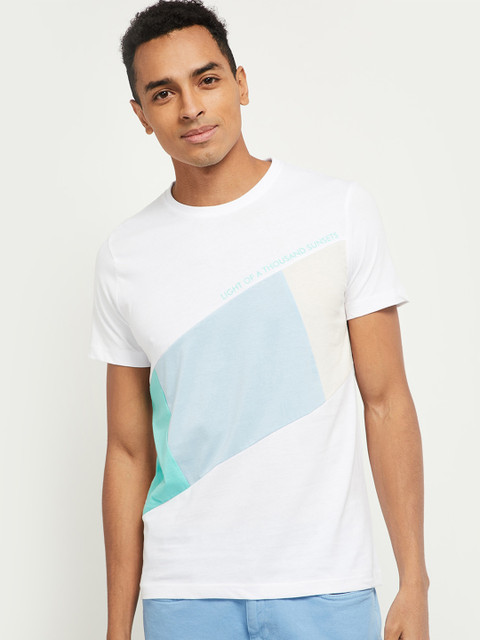 

max Men White Colourblock Casual Pure Cotton T-shirt