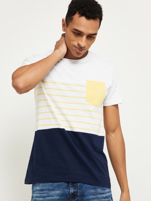 

max Men White Yellow Striped Pure Cotton T-shirt