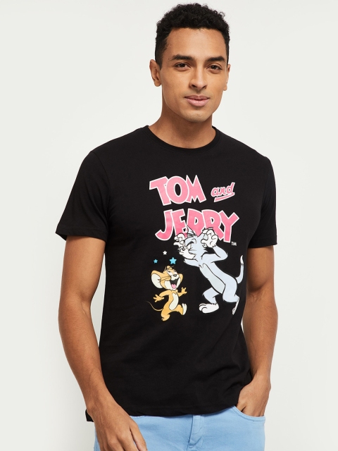 

max Men Black Pure Cotton Graphic Printed Pure Cotton T-shirt