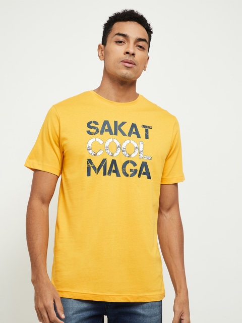 

max Men Yellow Typography Printed T-shirt