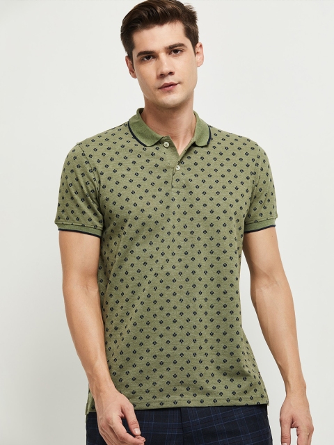 

max Men Green Printed Polo Collar Slim Fit T-shirt