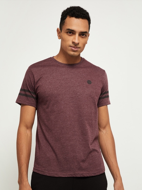 

max Men Burgundy Self Designed Round Neck T-shirt, Maroon