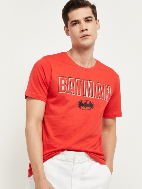 

max Men Red Typography Batman Printed T-shirt