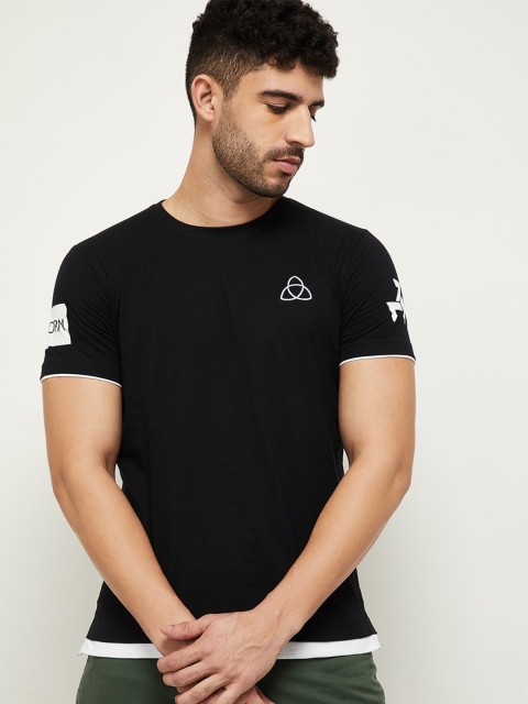 

max Men Black Solid Pure Cotton T-shirt