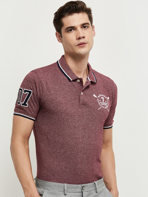 

max Men Maroon Polo Collar Slim Fit T-shirt