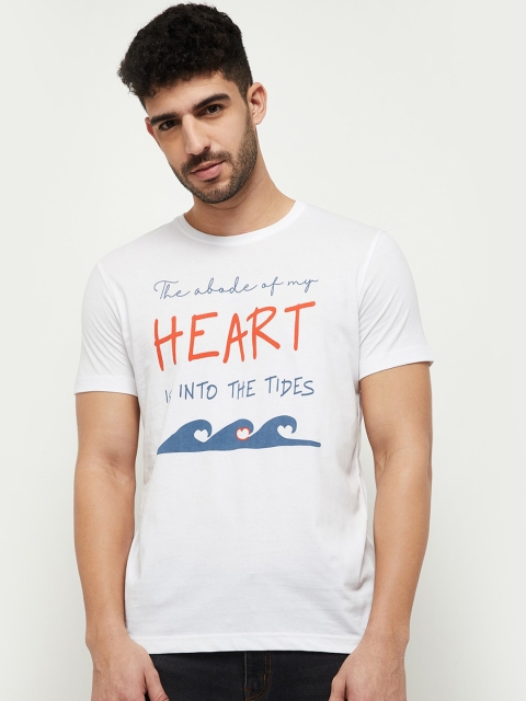 

max Men White Blue Typography Printed Pure Cotton T-shirt